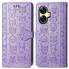 Custodia Portafoglio In Pelle Fantasia Modello Cover con Supporto S03D per Realme C55 Viola