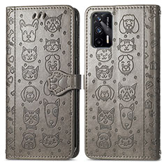 Custodia Portafoglio In Pelle Fantasia Modello Cover con Supporto S03D per Realme GT 5G Grigio