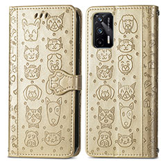 Custodia Portafoglio In Pelle Fantasia Modello Cover con Supporto S03D per Realme GT 5G Oro