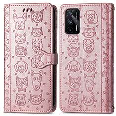 Custodia Portafoglio In Pelle Fantasia Modello Cover con Supporto S03D per Realme GT Neo 2T 5G Oro Rosa