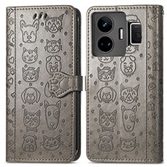 Custodia Portafoglio In Pelle Fantasia Modello Cover con Supporto S03D per Realme GT3 5G Grigio