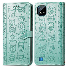 Custodia Portafoglio In Pelle Fantasia Modello Cover con Supporto S03D per Realme Narzo 50i Verde