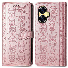 Custodia Portafoglio In Pelle Fantasia Modello Cover con Supporto S03D per Realme Narzo N55 Oro Rosa