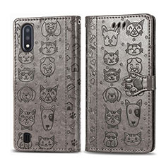 Custodia Portafoglio In Pelle Fantasia Modello Cover con Supporto S03D per Samsung Galaxy A01 SM-A015 Grigio