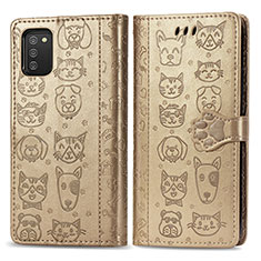 Custodia Portafoglio In Pelle Fantasia Modello Cover con Supporto S03D per Samsung Galaxy A02s Oro