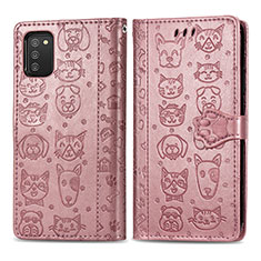 Custodia Portafoglio In Pelle Fantasia Modello Cover con Supporto S03D per Samsung Galaxy A02s Rosa