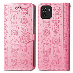 Custodia Portafoglio In Pelle Fantasia Modello Cover con Supporto S03D per Samsung Galaxy A03 Oro Rosa