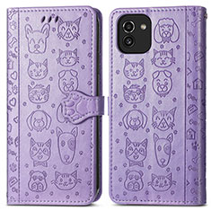 Custodia Portafoglio In Pelle Fantasia Modello Cover con Supporto S03D per Samsung Galaxy A03 Viola