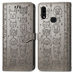 Custodia Portafoglio In Pelle Fantasia Modello Cover con Supporto S03D per Samsung Galaxy A10s Grigio