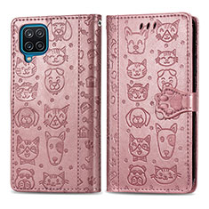 Custodia Portafoglio In Pelle Fantasia Modello Cover con Supporto S03D per Samsung Galaxy A12 5G Oro Rosa