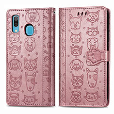 Custodia Portafoglio In Pelle Fantasia Modello Cover con Supporto S03D per Samsung Galaxy A20 Rosa