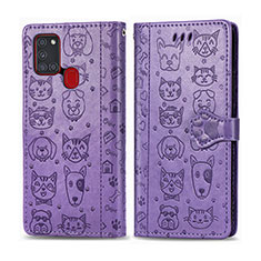 Custodia Portafoglio In Pelle Fantasia Modello Cover con Supporto S03D per Samsung Galaxy A21s Viola