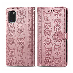 Custodia Portafoglio In Pelle Fantasia Modello Cover con Supporto S03D per Samsung Galaxy A41 Rosa