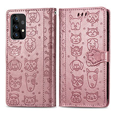 Custodia Portafoglio In Pelle Fantasia Modello Cover con Supporto S03D per Samsung Galaxy A52 4G Rosa