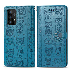 Custodia Portafoglio In Pelle Fantasia Modello Cover con Supporto S03D per Samsung Galaxy A72 4G Blu