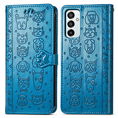 Custodia Portafoglio In Pelle Fantasia Modello Cover con Supporto S03D per Samsung Galaxy F23 5G Blu
