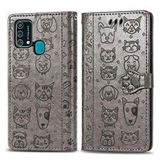 Custodia Portafoglio In Pelle Fantasia Modello Cover con Supporto S03D per Samsung Galaxy F41 Grigio