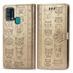 Custodia Portafoglio In Pelle Fantasia Modello Cover con Supporto S03D per Samsung Galaxy F41 Oro