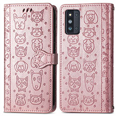 Custodia Portafoglio In Pelle Fantasia Modello Cover con Supporto S03D per Samsung Galaxy F52 5G Rosa