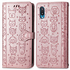 Custodia Portafoglio In Pelle Fantasia Modello Cover con Supporto S03D per Samsung Galaxy M02 Rosa