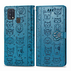 Custodia Portafoglio In Pelle Fantasia Modello Cover con Supporto S03D per Samsung Galaxy M21s Blu