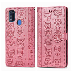 Custodia Portafoglio In Pelle Fantasia Modello Cover con Supporto S03D per Samsung Galaxy M30s Oro Rosa