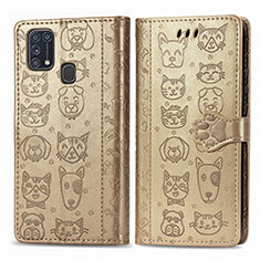 Custodia Portafoglio In Pelle Fantasia Modello Cover con Supporto S03D per Samsung Galaxy M31 Prime Edition Oro