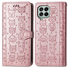 Custodia Portafoglio In Pelle Fantasia Modello Cover con Supporto S03D per Samsung Galaxy M53 5G Rosa