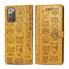 Custodia Portafoglio In Pelle Fantasia Modello Cover con Supporto S03D per Samsung Galaxy Note 20 5G Giallo