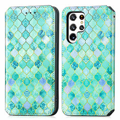 Custodia Portafoglio In Pelle Fantasia Modello Cover con Supporto S03D per Samsung Galaxy S21 Ultra 5G Verde