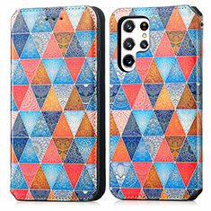 Custodia Portafoglio In Pelle Fantasia Modello Cover con Supporto S03D per Samsung Galaxy S22 Ultra 5G Lavanda