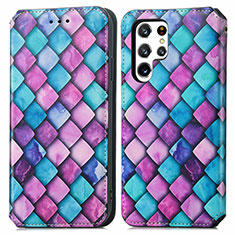 Custodia Portafoglio In Pelle Fantasia Modello Cover con Supporto S03D per Samsung Galaxy S24 Ultra 5G Viola