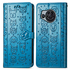 Custodia Portafoglio In Pelle Fantasia Modello Cover con Supporto S03D per Sharp Aquos R8 Blu