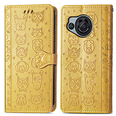 Custodia Portafoglio In Pelle Fantasia Modello Cover con Supporto S03D per Sharp Aquos R8 Giallo