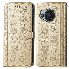 Custodia Portafoglio In Pelle Fantasia Modello Cover con Supporto S03D per Sharp Aquos R8 Oro