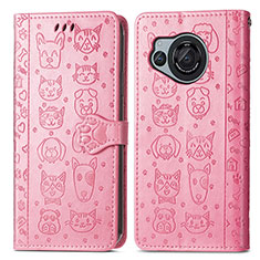 Custodia Portafoglio In Pelle Fantasia Modello Cover con Supporto S03D per Sharp Aquos R8 Rosa