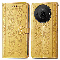 Custodia Portafoglio In Pelle Fantasia Modello Cover con Supporto S03D per Sharp Aquos R8s Pro Giallo