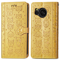 Custodia Portafoglio In Pelle Fantasia Modello Cover con Supporto S03D per Sharp Aquos Sense8 Giallo