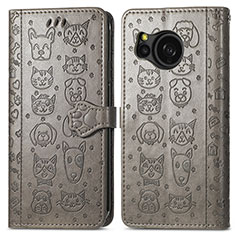 Custodia Portafoglio In Pelle Fantasia Modello Cover con Supporto S03D per Sharp Aquos Sense8 Grigio