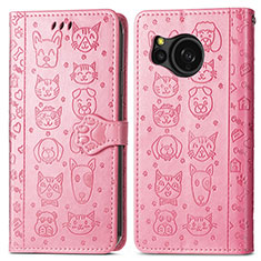 Custodia Portafoglio In Pelle Fantasia Modello Cover con Supporto S03D per Sharp Aquos Sense8 Rosa