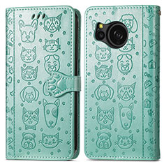 Custodia Portafoglio In Pelle Fantasia Modello Cover con Supporto S03D per Sharp Aquos Sense8 Verde