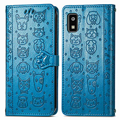 Custodia Portafoglio In Pelle Fantasia Modello Cover con Supporto S03D per Sharp Aquos wish3 Blu