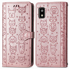 Custodia Portafoglio In Pelle Fantasia Modello Cover con Supporto S03D per Sharp Aquos wish3 Oro Rosa