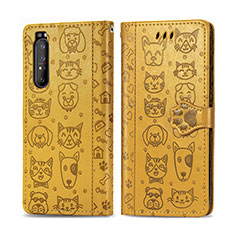 Custodia Portafoglio In Pelle Fantasia Modello Cover con Supporto S03D per Sony Xperia 1 II Giallo