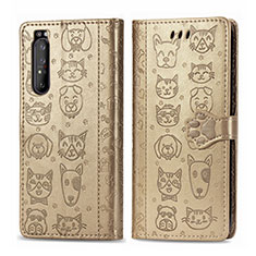 Custodia Portafoglio In Pelle Fantasia Modello Cover con Supporto S03D per Sony Xperia 1 II Oro