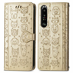 Custodia Portafoglio In Pelle Fantasia Modello Cover con Supporto S03D per Sony Xperia 1 III Oro