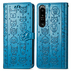 Custodia Portafoglio In Pelle Fantasia Modello Cover con Supporto S03D per Sony Xperia 1 IV Blu