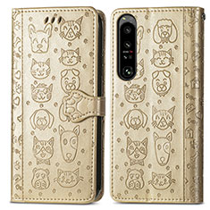 Custodia Portafoglio In Pelle Fantasia Modello Cover con Supporto S03D per Sony Xperia 1 IV Oro