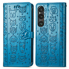 Custodia Portafoglio In Pelle Fantasia Modello Cover con Supporto S03D per Sony Xperia 1 V Blu