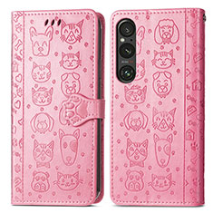 Custodia Portafoglio In Pelle Fantasia Modello Cover con Supporto S03D per Sony Xperia 1 V Rosa